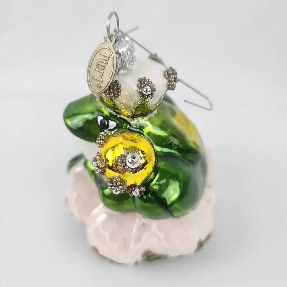 Vintage‎ Pier 1 Blown Glass Bejeweled Noble Frog Ornament King of Throne Prince